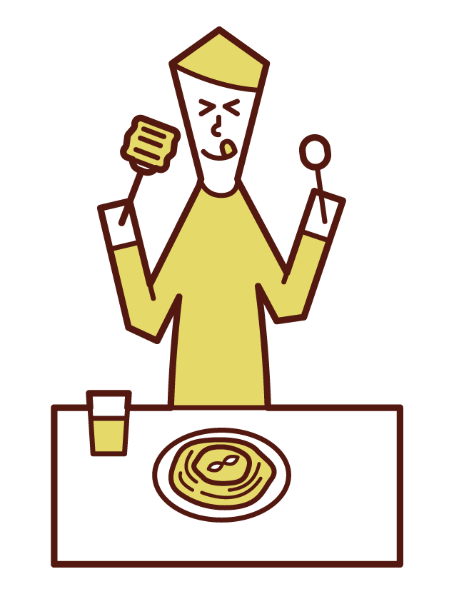 パスタ・スパゲッティーを食べる人（男性）のイラスト
