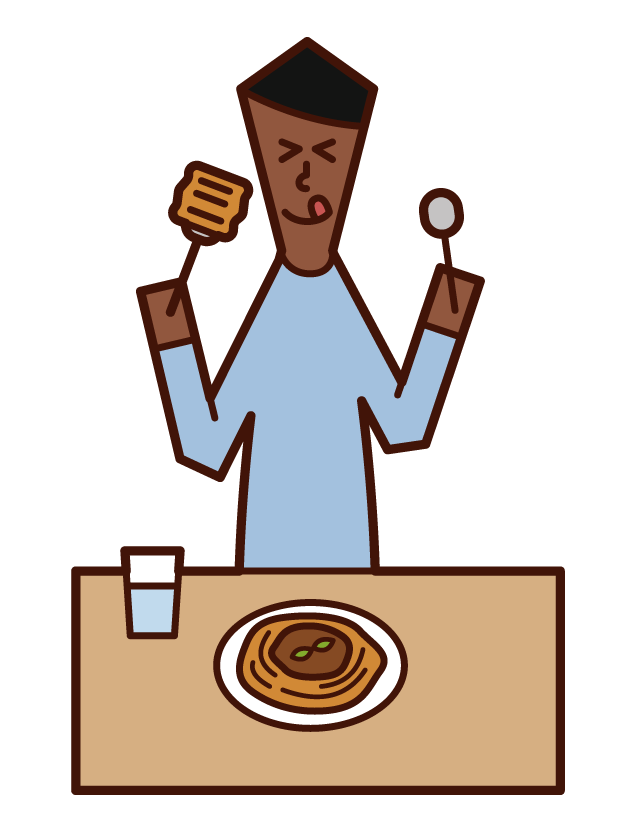 パスタ・スパゲッティーを食べる人（男性）のイラスト