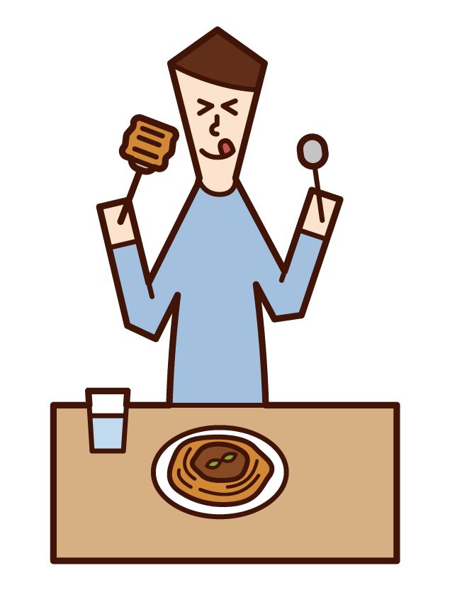 Illustration of a man eating pasta spaghetti