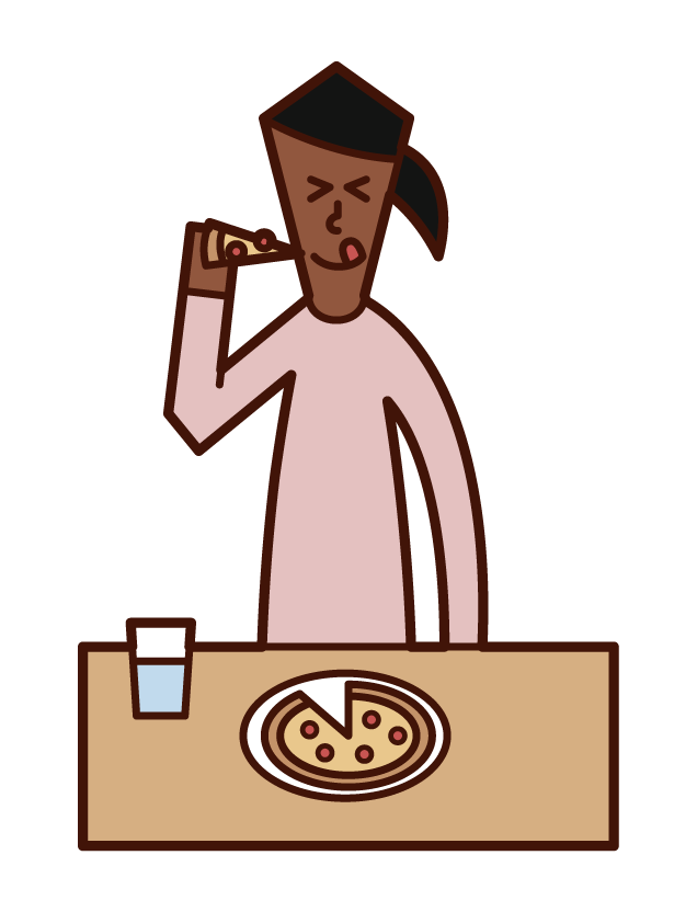 Illustration of a pizza eater (woman)