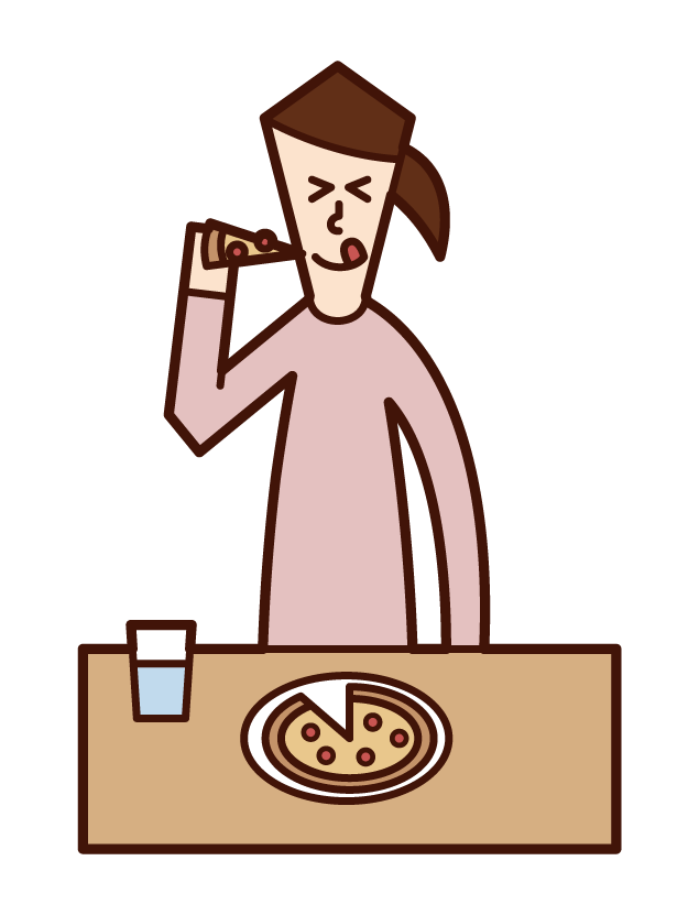 Illustration of a pizza eater (woman)