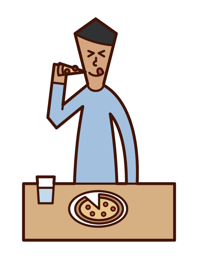 피자를 먹는 사람 (남성)의 그림