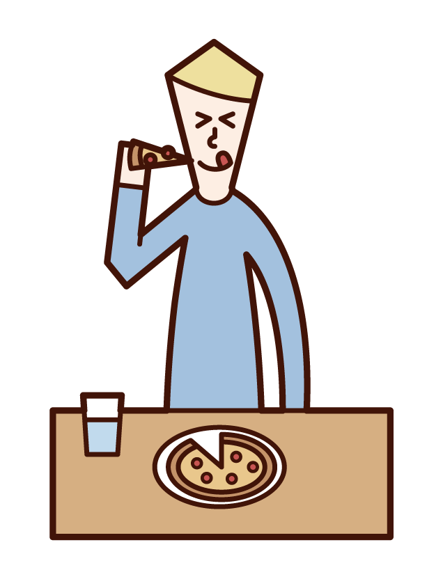 ピザを食べる人（男性）のイラスト