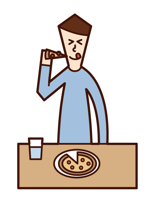 ピザを食べる人（男性）のイラスト