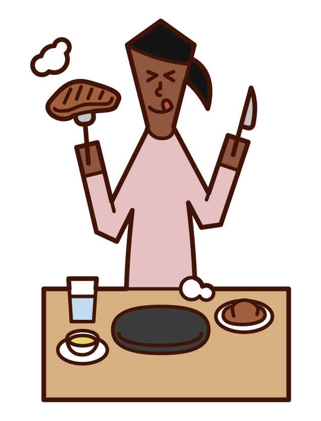 스테이크를 먹는 사람 (여성)의 그림