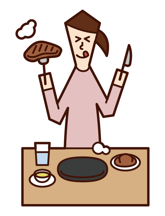 Illustration of a steak eater (female)