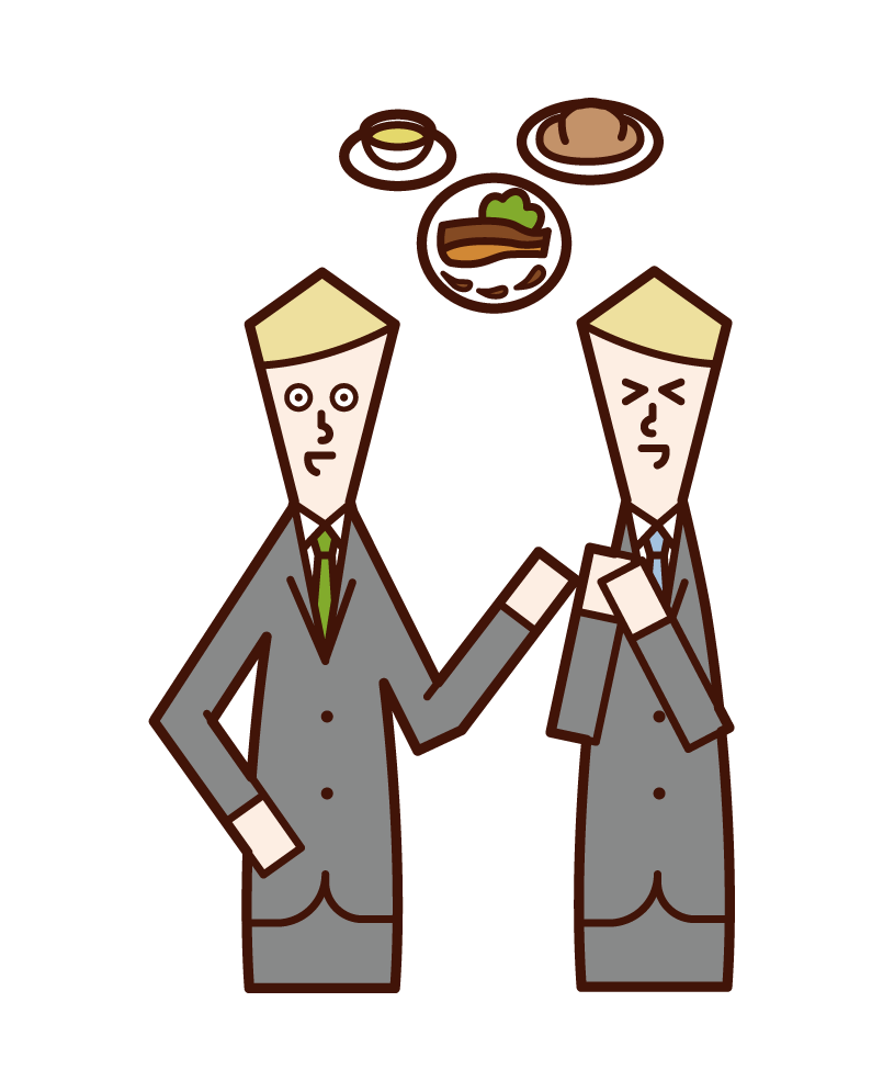 Illustration of a man who is pleased to be invited to eat by a favorite colleague