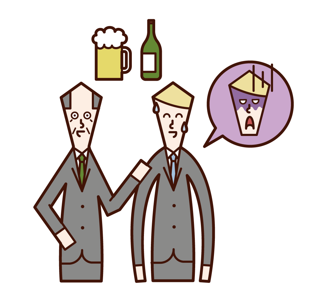 Illustration of a man invited to a drinking party by a disgusting boss