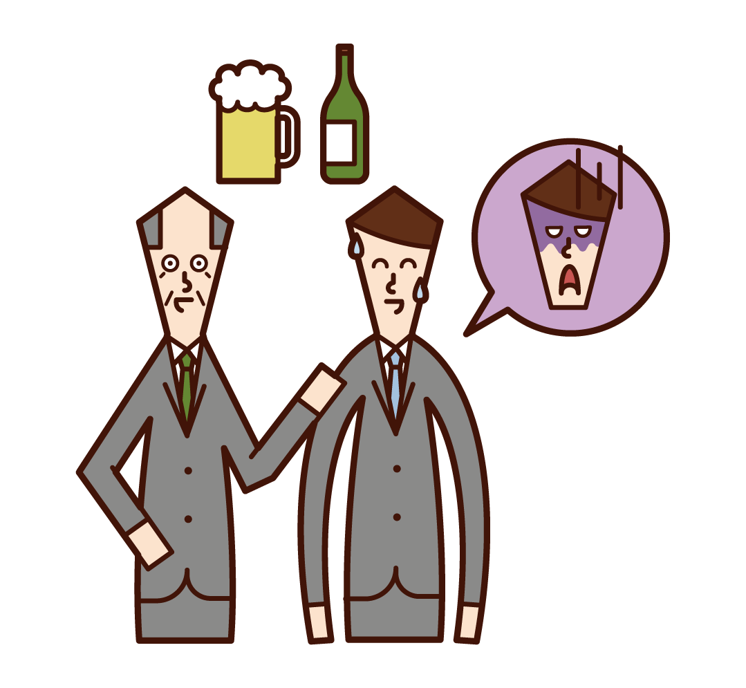 Illustration of a man invited to a drinking party by a disgusting boss