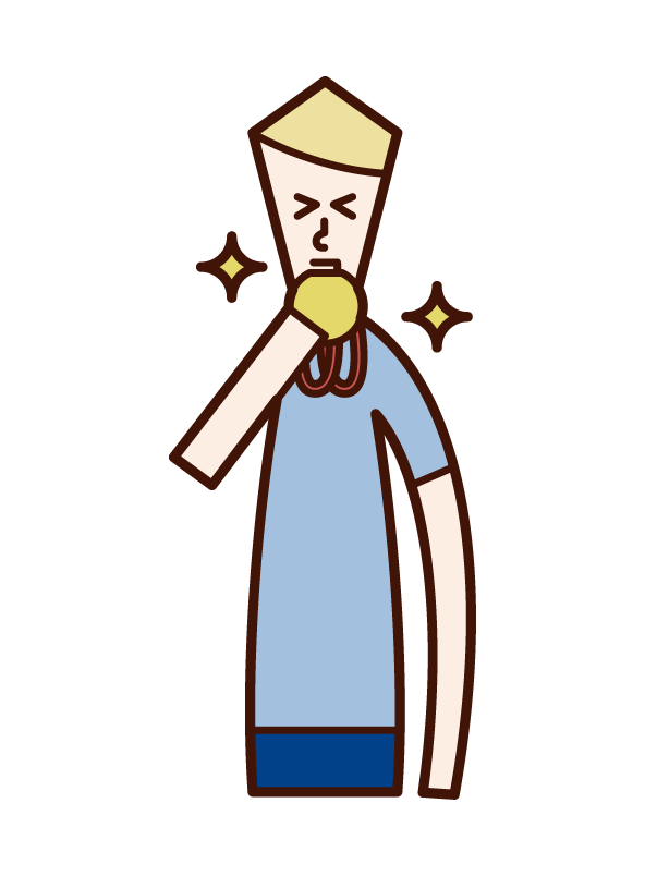 Illustration of a man (male) biting a medal