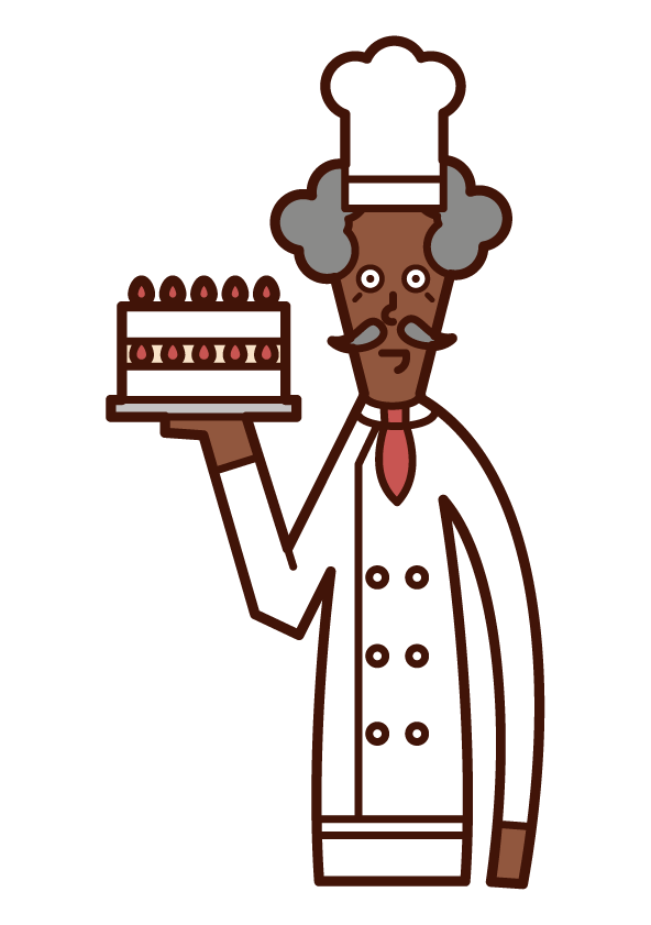 Illustration of a pastry chef making a cake