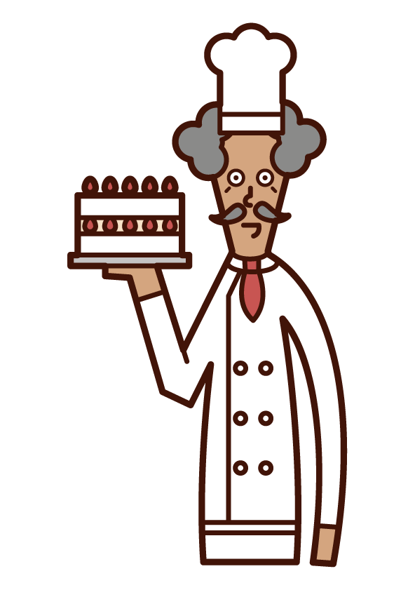 Illustration of a pastry chef making a cake