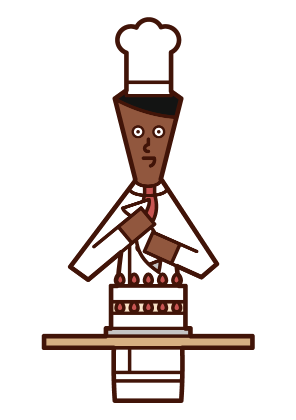 Illustration of a pastry chef (male) making a cake