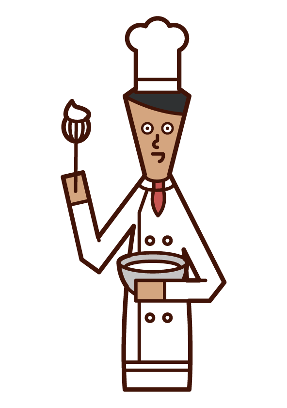 Illustration of a pastry chef (male) making a cake