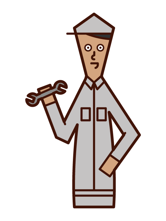Illustration of mechanic and machine mechanic (male)