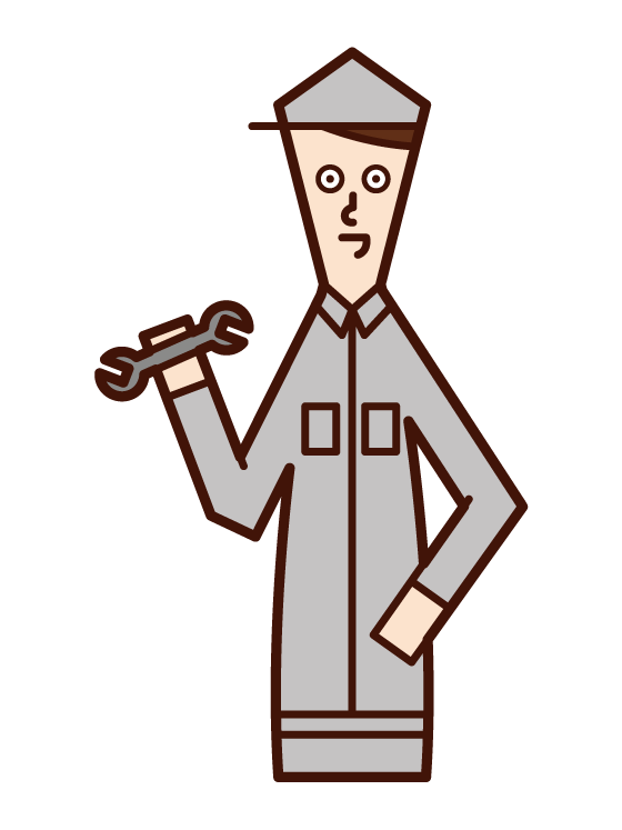 Illustration of mechanic and machine mechanic (male)