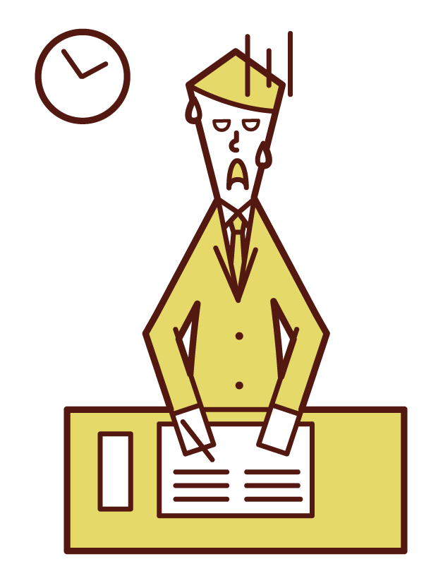 Illustration of a man (male) who despairs because the examination question is difficult