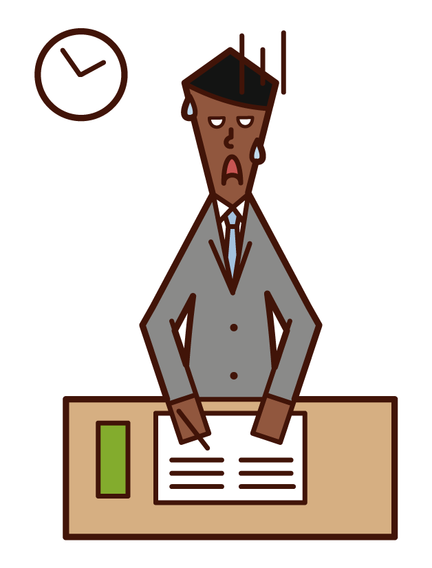 Illustration of a man (male) who despairs because the examination question is difficult