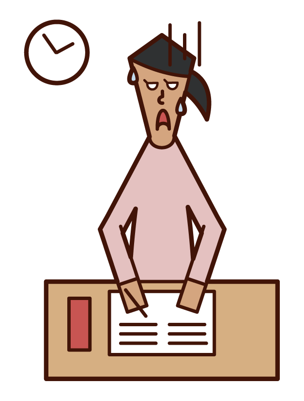Illustration of a woman who despairs because the examination questions are difficult