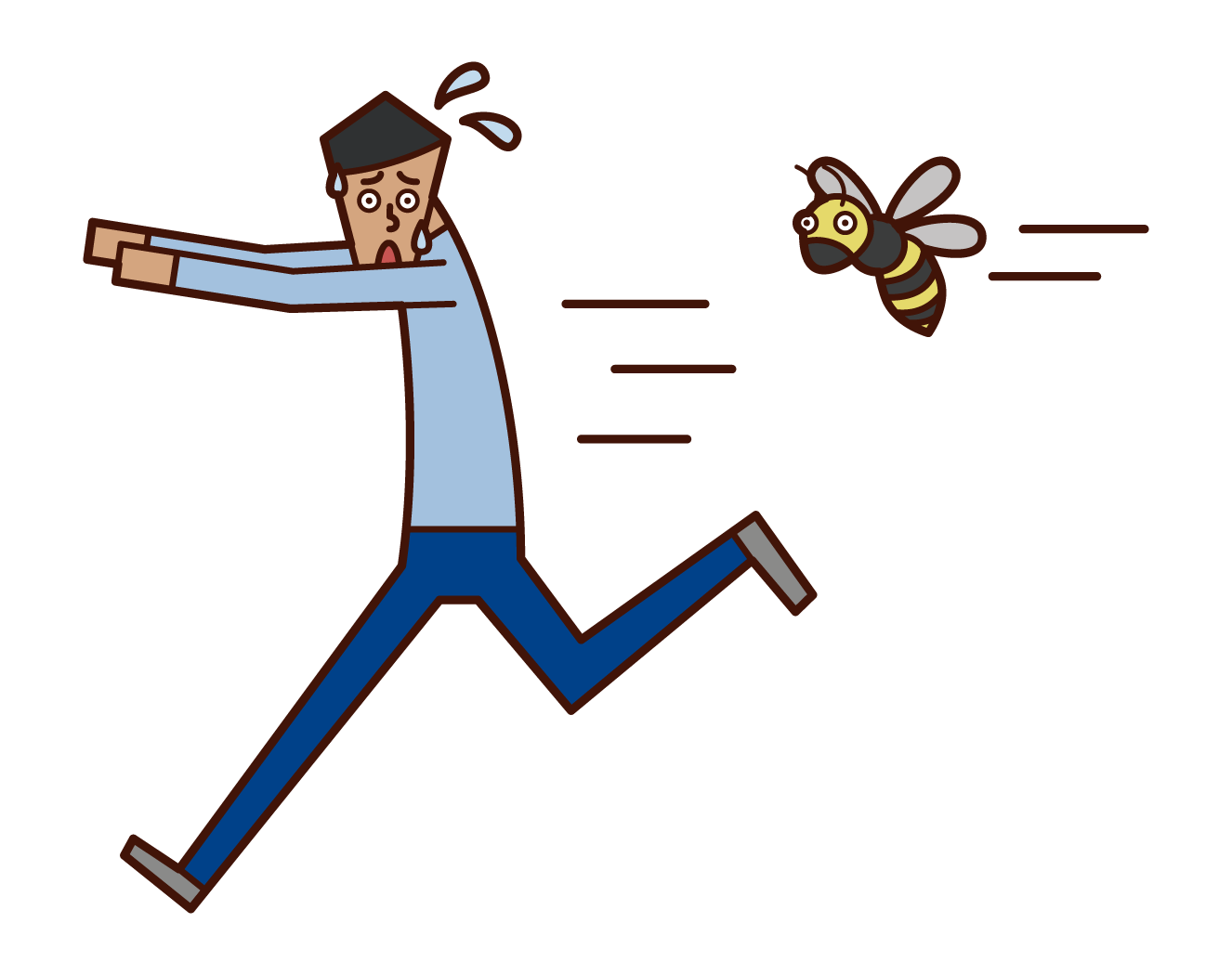 Illustration of a man (male) who is chased by a bee