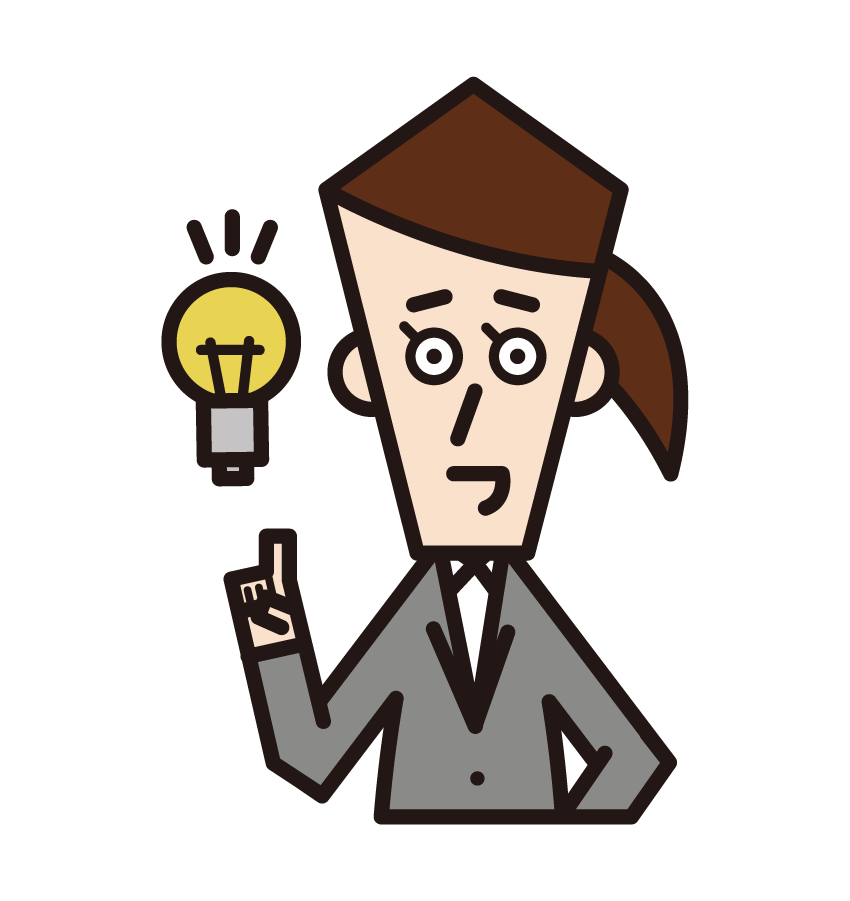 Illustration of a man (male) holding up his index finger with a good idea