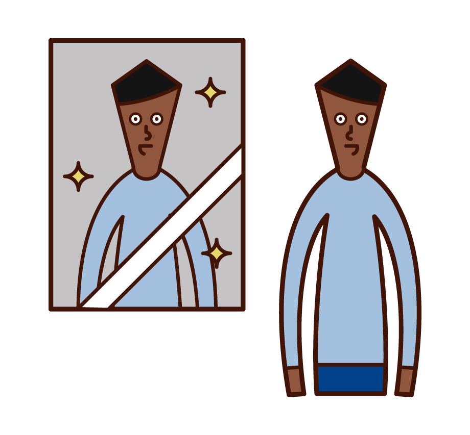鏡を見る人（男性）のイラスト
