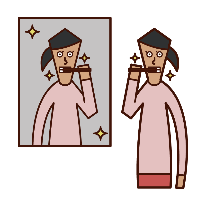 Illustration of a woman brushing her teeth