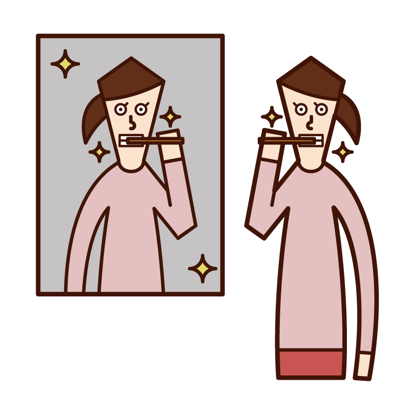 歯磨きをする人（女性）のイラスト