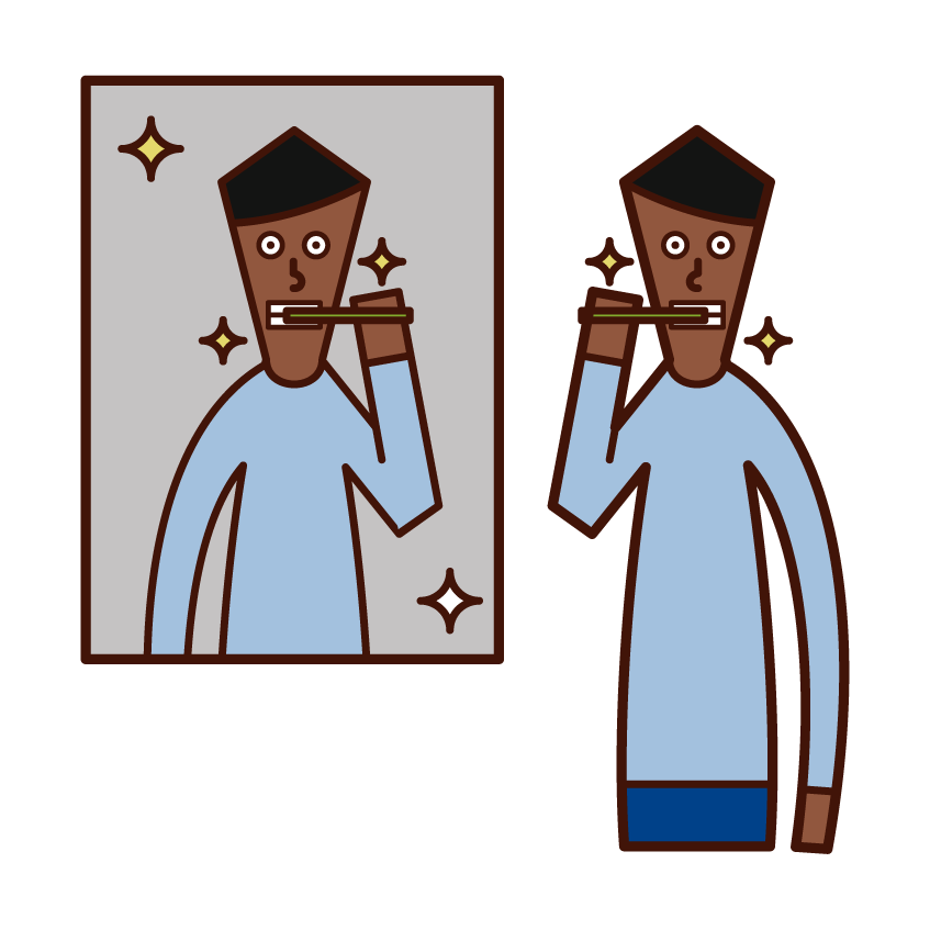 歯磨きをする人（男性）のイラスト