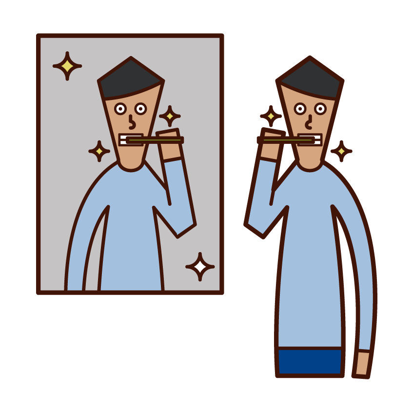 歯磨きをする人（男性）のイラスト