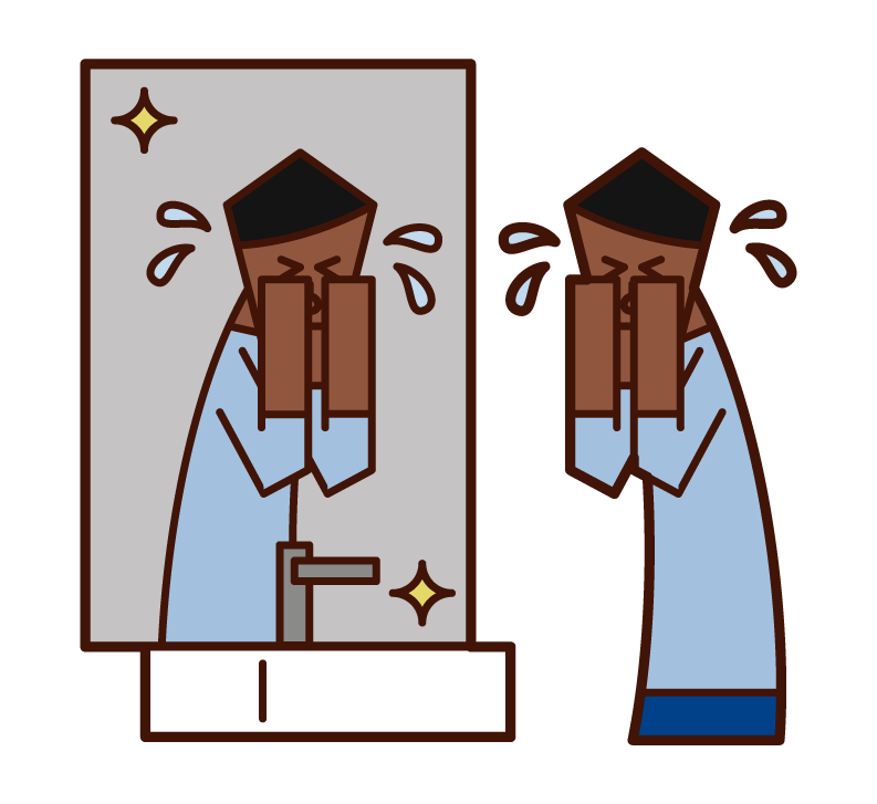 Illustration of a person (male) washing his face