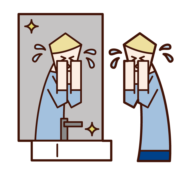 Illustration of a person (male) washing his face