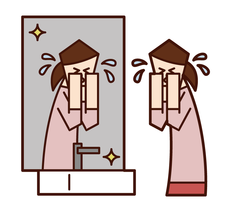 Illustration of a person (female) washing his face