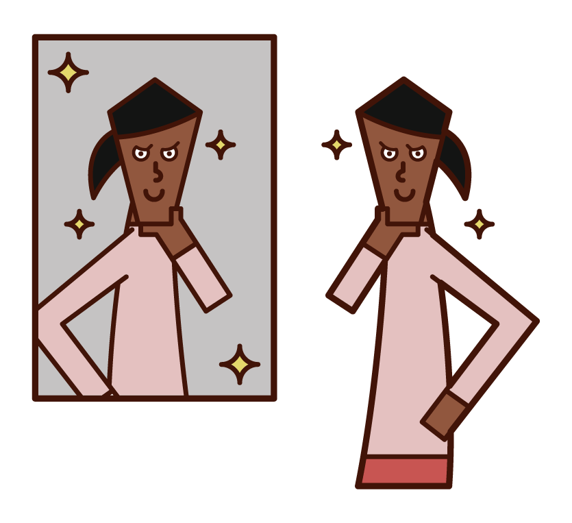 Illustration of a woman dressed in front of a mirror