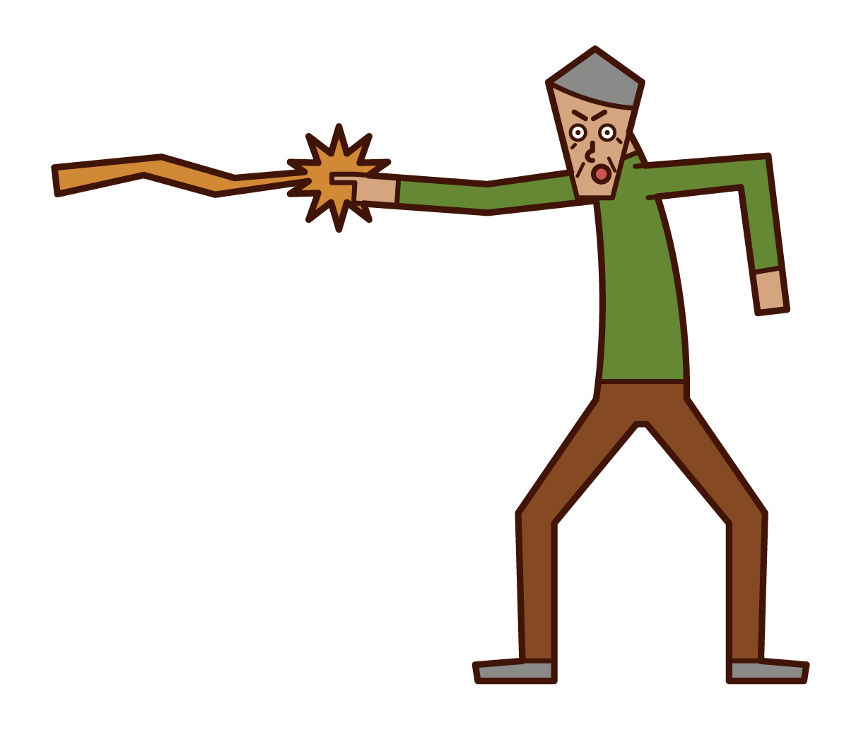 Illustration of a person (grandfather) firing a beam from his finger