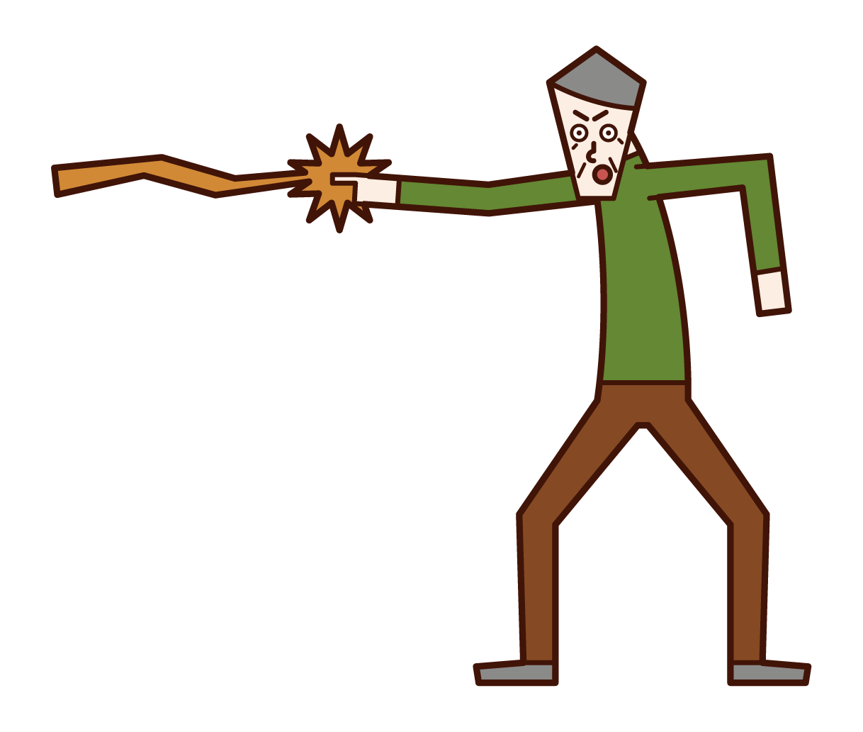 Illustration of a person (grandfather) firing a beam from his finger