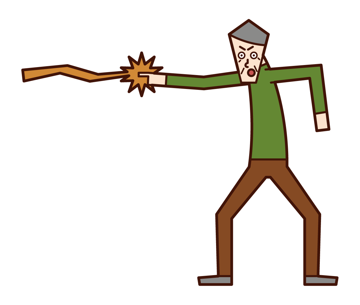 Illustration of a person (grandmother) firing a beam from a finger