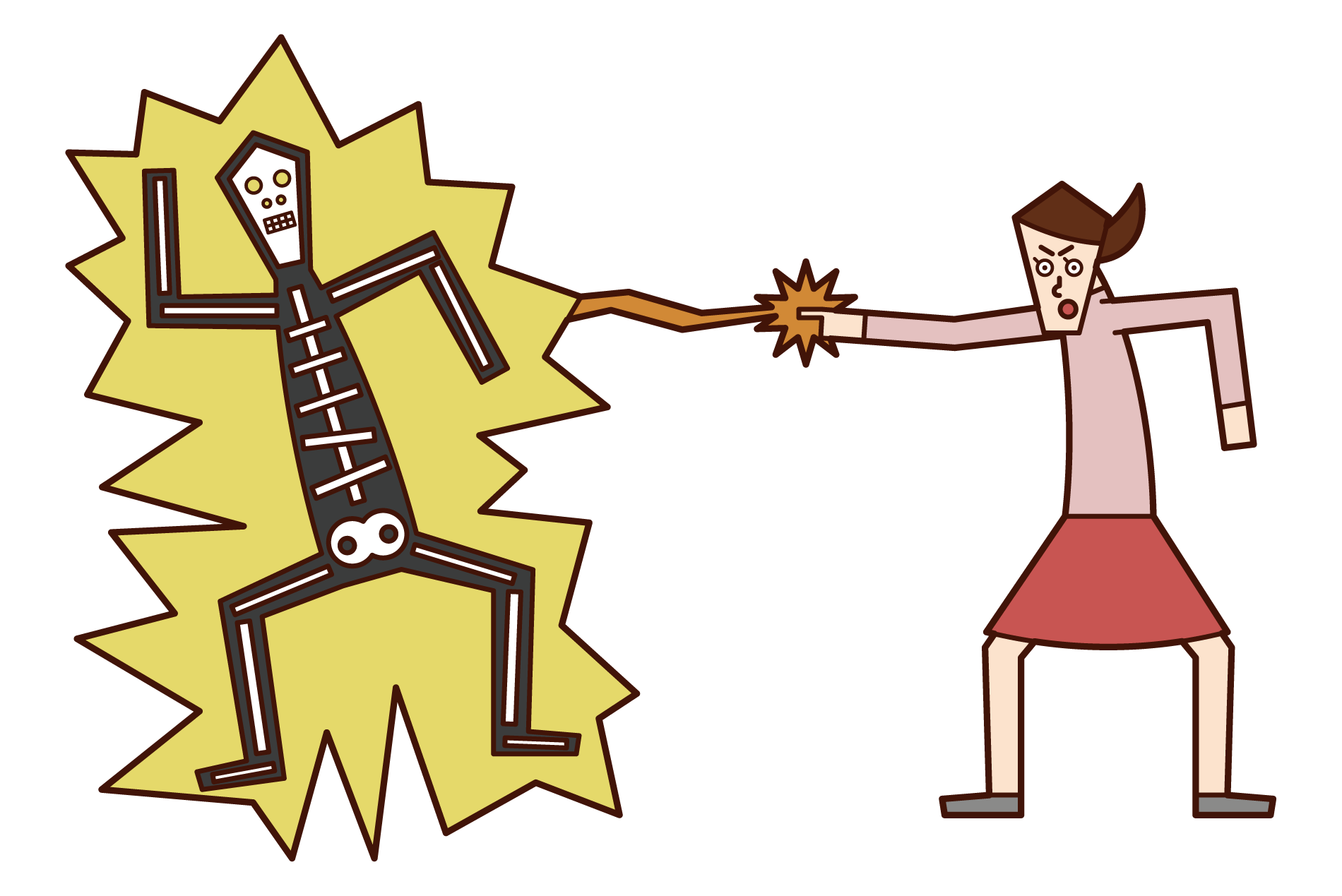 Illustration of a person (grandmother) firing a beam from a finger
