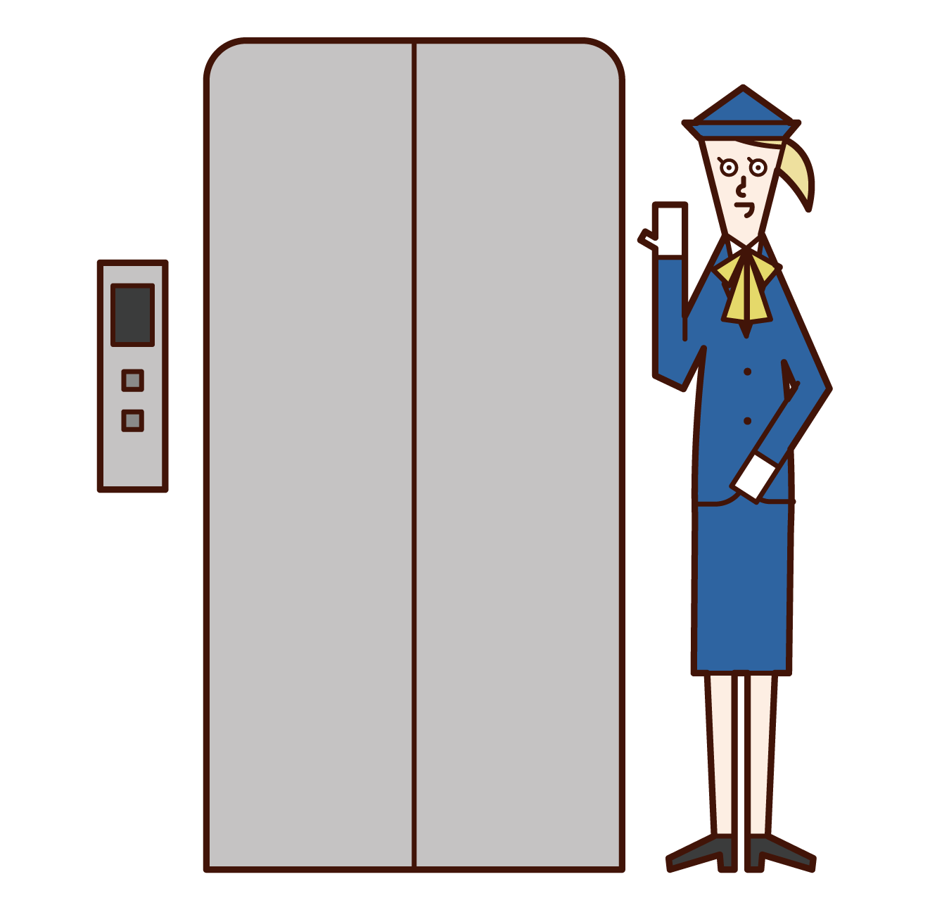 Illustration of elevator girl (woman) in a department store
