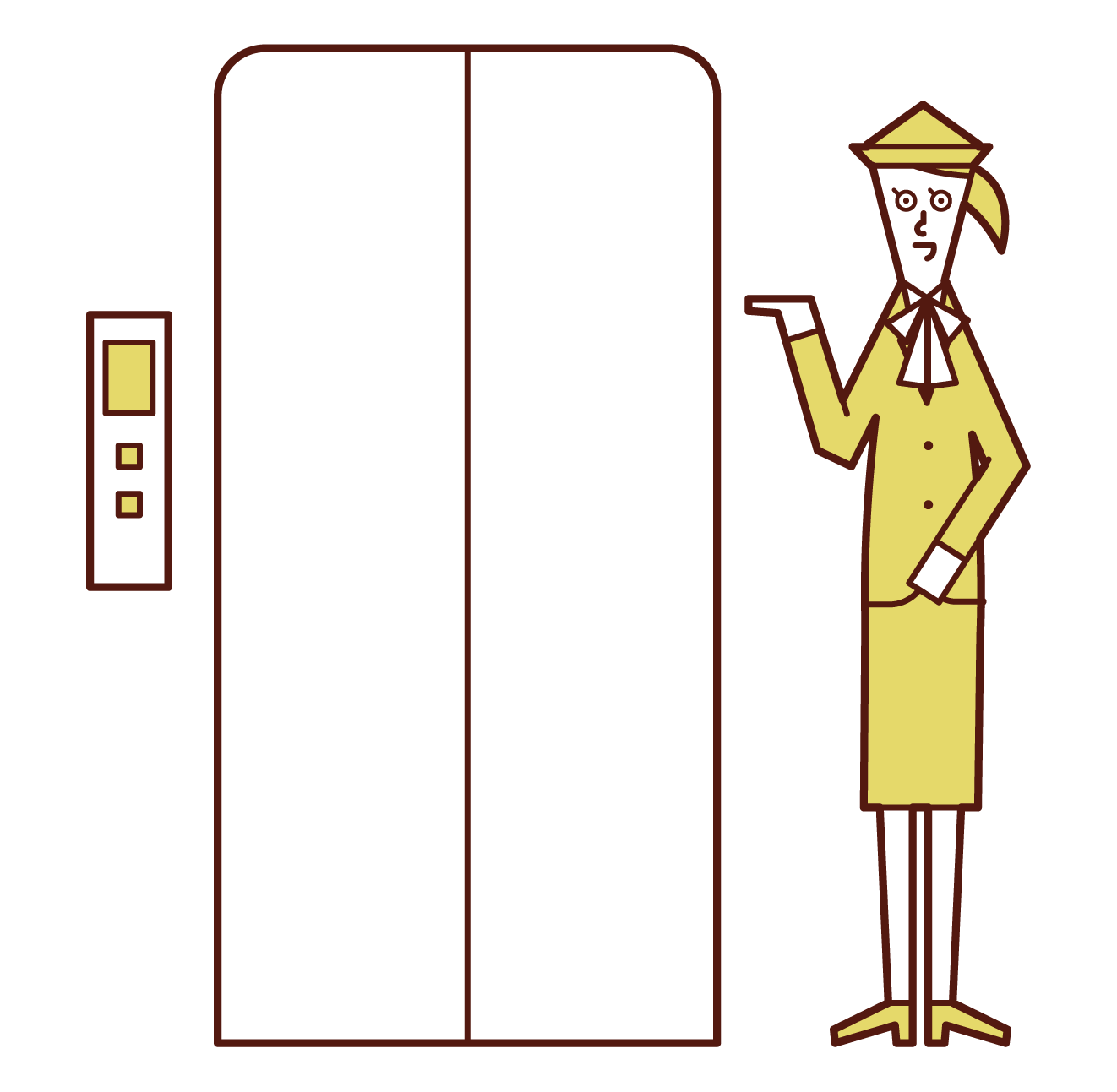 Illustration of elevator girl (woman) in a department store