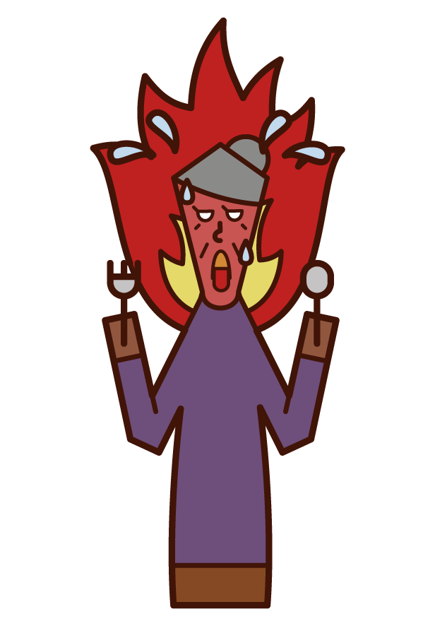 Illustration of a person (grandmother) who ate spicy food