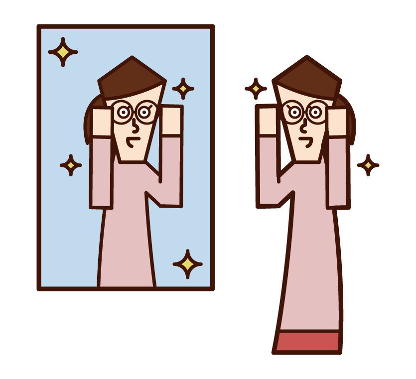 Illustration of a man wearing glasses in front of a mirror