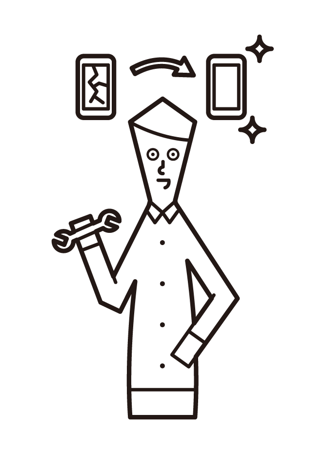 Illustration of a man repairing a smartphone