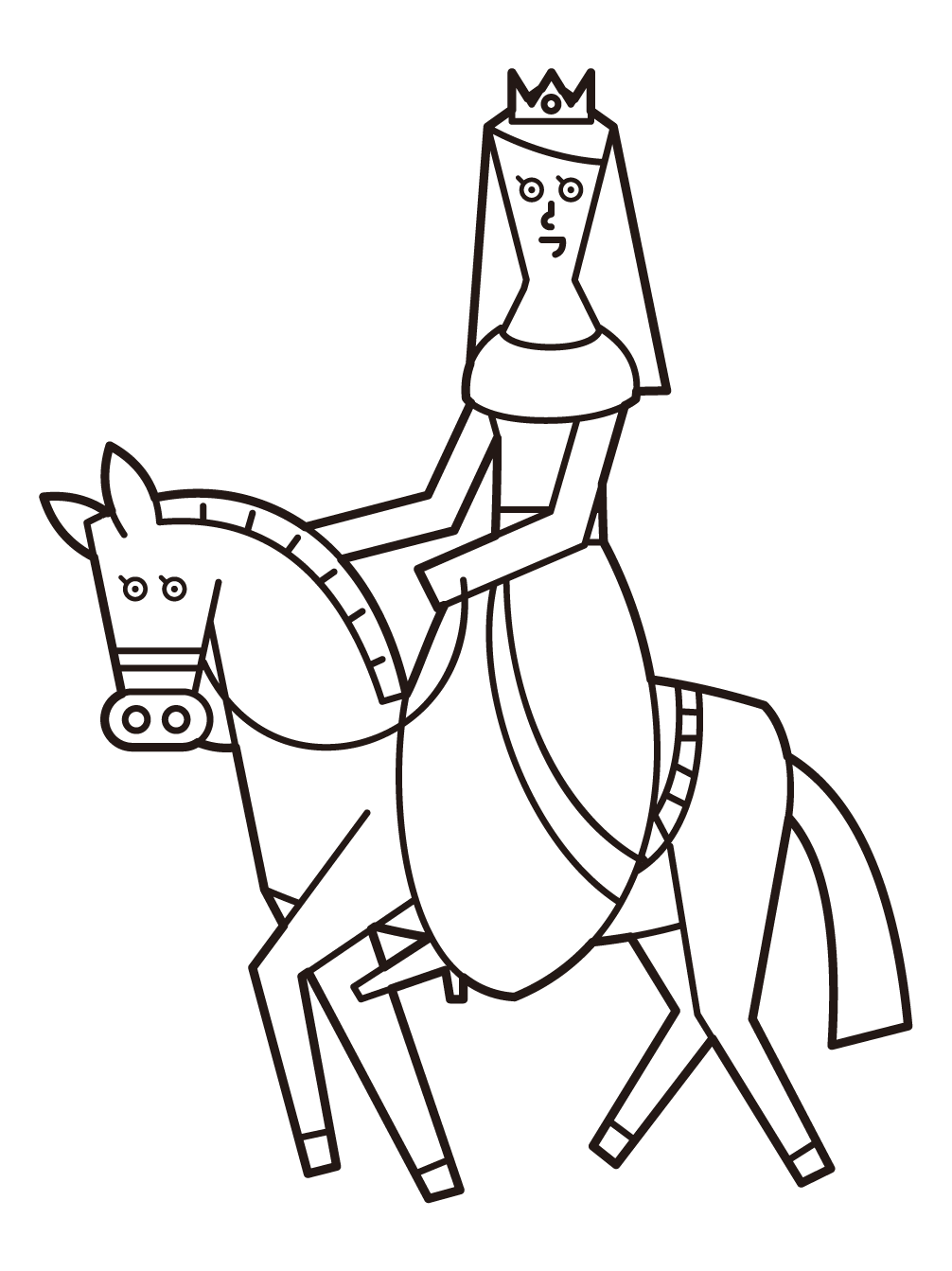 Illustration of a princess (woman) on a white horse