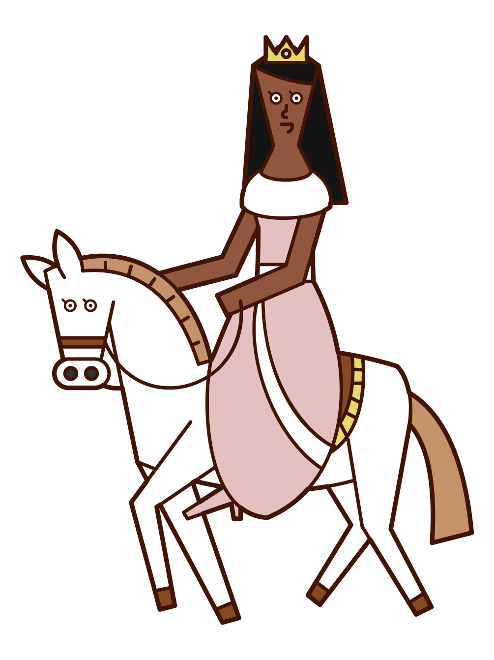 白馬に乗ったお姫様（女性）のイラスト