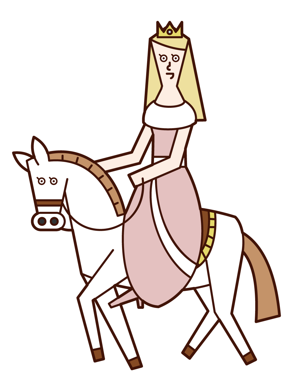 白馬に乗ったお姫様 女性 のイラスト フリーイラスト素材集 Kukukeke