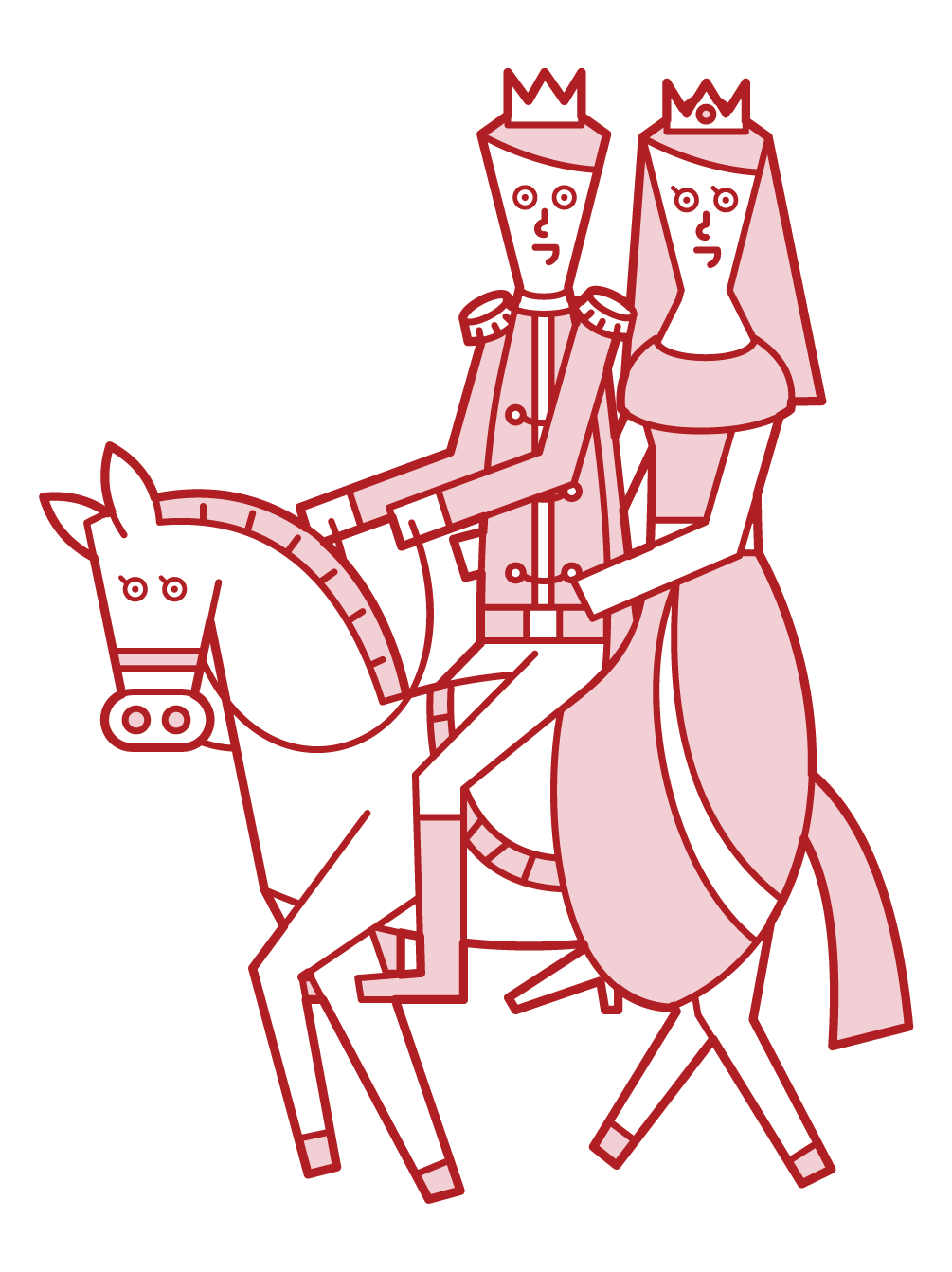 白馬に乗った王子様とお姫様のイラスト