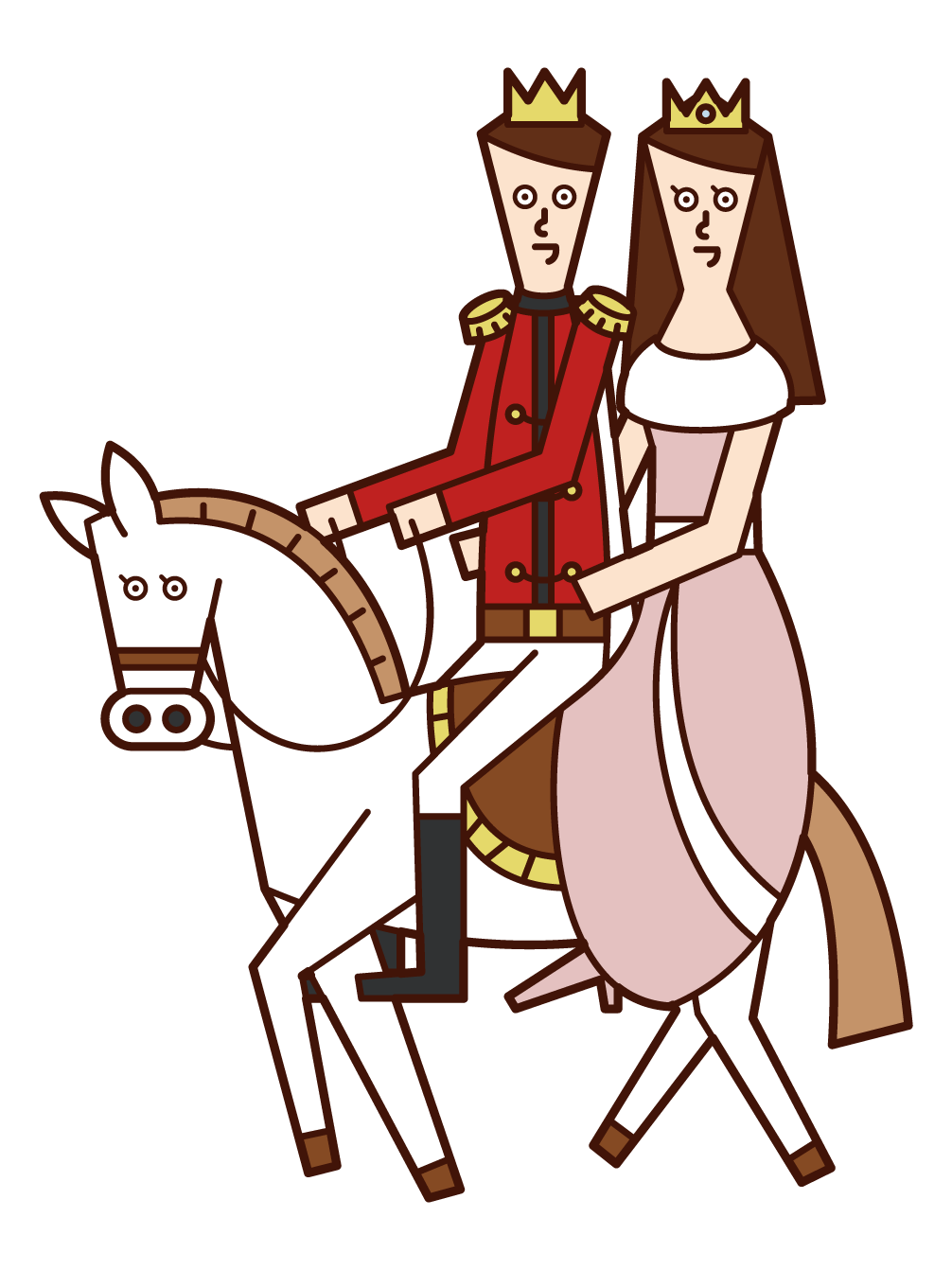 Illustration of a prince and a princess on a white horse