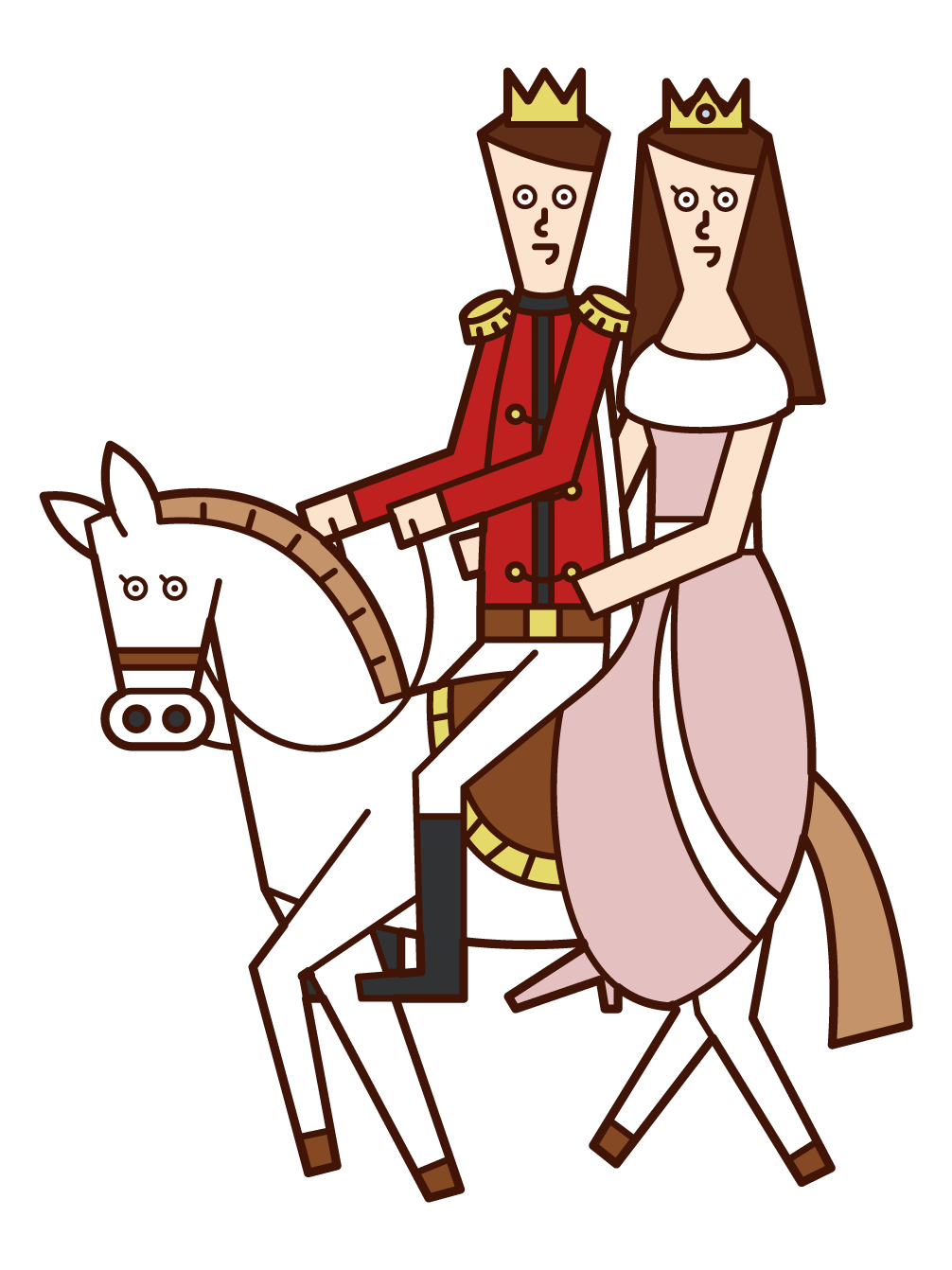 Illustration of a princess (woman) on a white horse