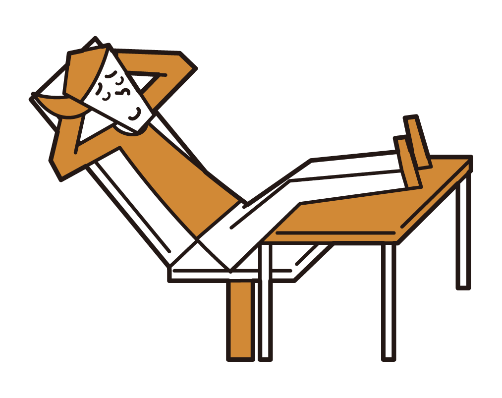 一個人（女人）的插圖，他的腳放在桌子上放鬆